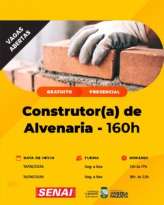 Prefeitura e Senai ofertam curso gratuito de construtores de alvenaria